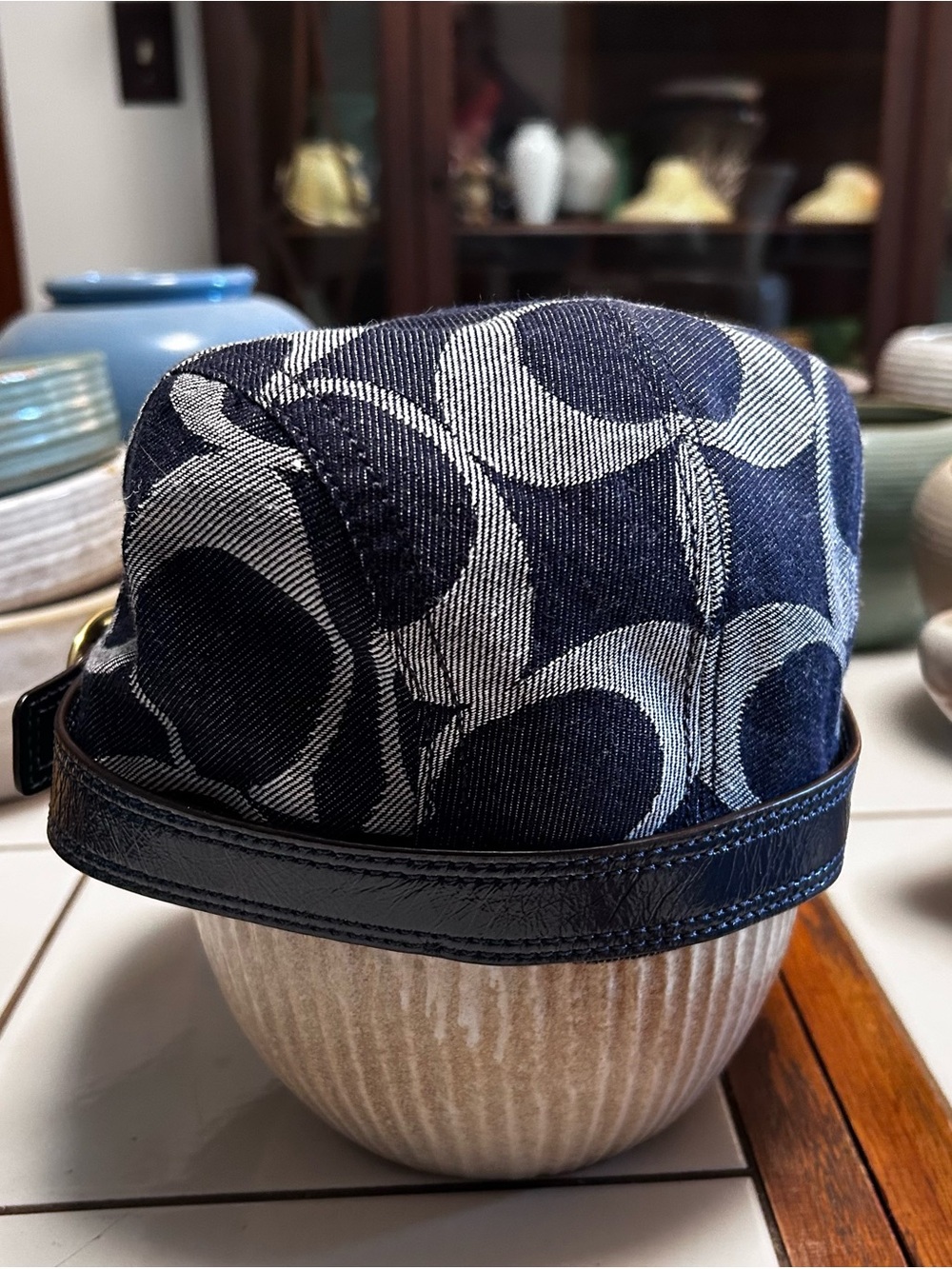 Coach Navy Blue Signature Denim Cadet Cap - Picture 3 of 5